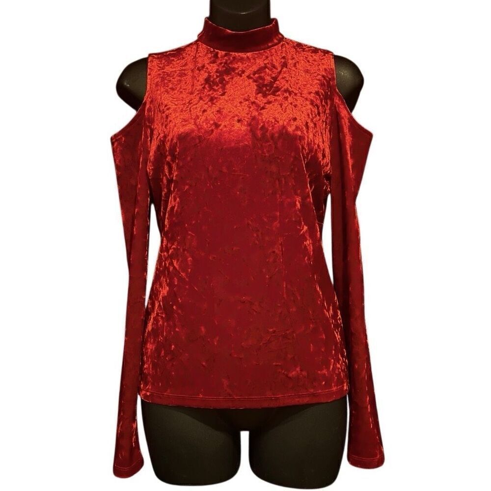 Mossimo Long Sleeve Cold Shoulder Red Velvet Blouse Women’s XS